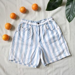 Vintage blue and white striped denim shorts